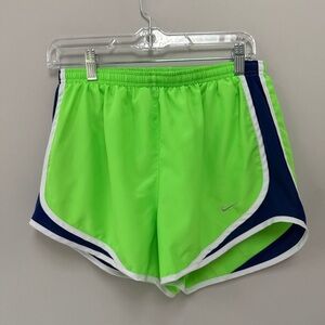 Nike Women's Bright Green and Navy Athletic Shorts
